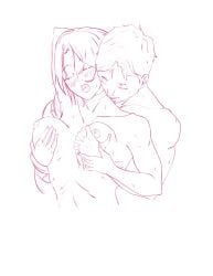 1boy 1girls breast_grab implied_sex nihonkoku_shoukan nipples sketch