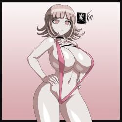 1girls alternate_version_available big_breasts choker cowboy_shot danganronpa expressionless female female_only fungus-man hand_on_hip large_breasts light-skinned_female light_skin medium_hair nanami_chiaki navel pink_hair self_upload slingshot_swimsuit solo solo_female standing tagme wide_hips
