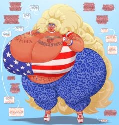 1girls after_transformation american_flag american_flag_shirt american_flag_tattoo bbw big_ass big_belly bimbo_lips blonde_female blonde_hair blonde_hair_female blue_eyeshadow breasts_bigger_than_head cleavage crows_feet curly_hair dialogue enormous_ass enormous_breasts fat fat_ass fat_belly fat_thighs female freckles freckles_on_belly freckles_on_breasts glasses hi_res highres huge_ass huge_belly huge_breasts huge_thighs identity_death karen leopard_print leopard_print_pants long_fingernails massive_ass massive_breasts massive_hips mental_transformation milf milfification obese obese_female overweight overweight_female patriotism platform_heels round_glasses saturnxart solo solo_female speech_bubble tan tan_body tan_skin tattoo tattoo_on_breast tattoos thick_thighs thighs transformation very_long_hair wide_hips