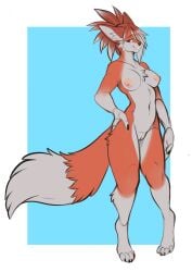 2025 4_toes anthro areola biped breasts brown_body brown_fur brown_hair brown_tail canid canine claws countershade_fur countershade_torso countershading digital_media_(artwork) feet female finger_claws fingers fox front_view fur hair hand_on_hip hand_on_own_hip hi_res looking_at_viewer mammal mocha-wing navel nipples nude nude_anthro nude_female red_eyes simple_background smile solo tail teeth toe_claws toes vulva