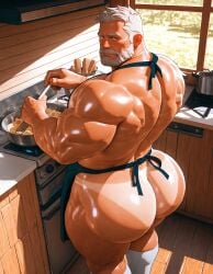 1boy ai_generated ass astralchaotic bara big_ass big_ass_(male) big_butt dilf male male_focus male_only muscular muscular_male naked naked_male nude nude_male socks solo solo_male tan_skin tanline