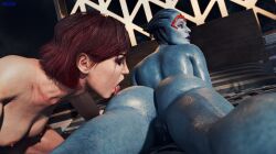 1girls 2girls 3d 3d_(artwork) ass_lick blender female femshep huge_ass licking_ass mass_effect samara sfmlover22