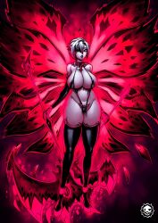 arlecchino_(genshin_impact) big_breasts black_hair breasts genshin_impact huge_breasts milf mommy mother multicolored_hair red_eyes short_hair sling_bikini slingshot_swimsuit succubus succubus_costume succubus_tattoo thepsychokat thick_thighs white_hair wide_hips