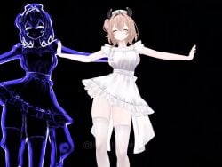 3d animal_ears animated artist_name black_background breasts brown_hair closed_eyes closed_mouth dancing dress female hat indie_virtual_youtuber large_breasts luke_the_tako me!me!me!_dance nimi_nightmare nurse_cap short_hair sideboob smile sound tagme thighhighs thighs twitter_username video watermark white_dress white_thighhighs