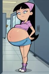 ai_generated black_hair blue_eyes breasts female long_hair nipples skirt solo