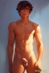ai_generated athletic athletic_male balls ballsack completely_nude dark_hair erect_penis erection green_eyes male male_only naked naked_male nude nude_male nudity penis solo solo_male tan_body tan_skin