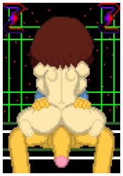 1boy 1girls ass ass back_view balls big_ass big_breasts big_penis brown_hair chara chara_(undertale) cock cowgirl_position feet frisk frisk_(undertale) legs penis pixel_art self_upload sitting sitting_on_lap undertale undertale_(series) zixy