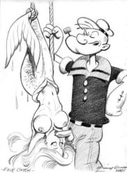 1boy 1girls ariel_(the_little_mermaid) bondage fellatio julius_zimmerman popeye popeye_(series) the_little_mermaid_(1989_film)