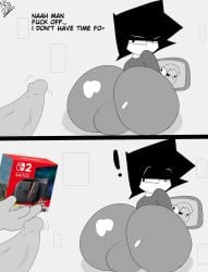 1boy big_ass big_butt black_hair femboy male monochrome nintendo nintendo_switch nintendo_switch_2 nsfwed22