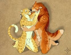 2018 abs animal_genitalia anthro balls blue_eyes canid canine canis cedarwolf chest_tuft claws curled_tail digital_media_(artwork) dipstick_tail duo felid finger_claws fur genitals hair hug inner_ear_fluff jaguar jaguar_(arkoninu) kneeling licking licking_another licking_partner long_hair male male/male mammal markings multicolored_body multicolored_fur mythological_canine mythological_creature mythology nude pantherine pawpads paws penis penis_tip pointy_ears prick_ears romantic romantic_couple sheath simple_background spots tail tail_markings textured_background toe_claws tongue tuft watermark werecanid werecanine werecreature werewolf werewolf_(arkoninu) whiskers wolf