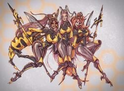android_21 bee bee_girl bleach calibrationcomics dragon_ball fate_(series) large_breasts looking_at_viewer rider shihouin_yoruichi smile thick_thighs