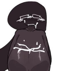 1girl after_sex algebralien ambiguous_gender big_breasts black_body black_hair blush blush_lines cfmot copyright cum_on_breasts cum_on_face cumshot embarrassed general gijinka humanization humanized letteralien lighting looking_away object_show object_shows symbolor tears white_background white_eyes yaori_(cfmot) инмт