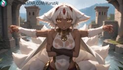 1girls ai_generated animal_ears artist_name artist_signature bare_shoulders breasts covered_nipples crossed_arms dark-skinned_female dark_skin extra_arms faputa furry hi_res high_resolution highres horns kurutai looking_at_viewer made_in_abyss medium_breasts monster_girl multiple_tails nipples outdoors outstretched_arms parted_lips see-through short_hair solo subscribestar subscribestar_username tail uncensored wet wet_clothes white_fur white_hair yellow_eyes