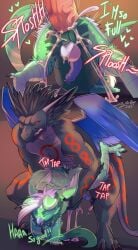 anal anal_sex anthro arm_tattoo avian avian_feet balls beak bird black_body bodily_fluids chest_tattoo claws closed_eyes countershading cum cum_inside cum_while_penetrated dragon duo enjoying feathered_wings feathers finger_claws fur genital_fluids genitals green_body green_feathers heart_symbol horn inflation inflation la_lune_rouge male male/male markings moan mythological_creature mythological_scalie mythology penetration penis penis_size_difference perineum rear_view red_eyes scalie size_difference sploosh spots spotted_body spotted_fur tail_tattoo tattoo toe_claws tongue tongue_out vein veiny_penis wings yetifish