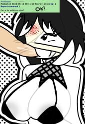 bandage big_breasts black_and_white black_hair cute_face cute_girl huge_breasts roblox roblox_avatar roblox_game sucking_penis white_body