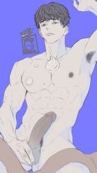 big_penis boy dick green_eyes male muscular purple_hair