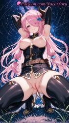 1girls 2025 ai_generated armpit armpits arms_behind_head arms_up ass_visible_through_thighs belt black_gloves black_thighhighs blush boots bottomless braid breasts breasts_out draph elbow_gloves gloves granblue_fantasy hair_ornament hair_over_one_eye hi_res high_heel_boots high_heels highres horns large_breasts long_hair looking_at_viewer narmaya_(granblue_fantasy) natsuyoru night nipples patreon pink_hair pointy_ears pussy sky smile solo squatting thigh_boots thighhighs thighs uncensored vagina voluptuous voluptuous_female