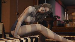 16:9 16:9_aspect_ratio 3d big_breasts big_breasts black_bra bra bra_lift breasts breasts breasts brown_hair fatal_frame female_focus indoors kurosawa_hisoka large_breasts legs light-skinned light-skinned_female light_skin long_hair long_legs looking_at_viewer looking_pleasured open_mouth room shoulders sitting skirt skirt_lift video_game video_game_character video_game_franchise