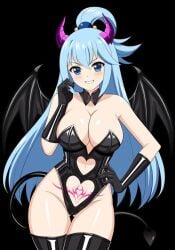 aqua_(konosuba) blue_hair cosplay hfxpins kono_subarashii_sekai_ni_shukufuku_wo! konosuba seductive_smile succubus succubus_costume succubus_horns succubus_tail succubus_tattoo succubus_wings