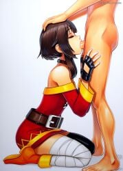 1boy 2025 ai_generated artist_name crazyfishbones fellatio female gloves kono_subarashii_sekai_ni_shukufuku_wo! megumin oral penis straight thighhighs