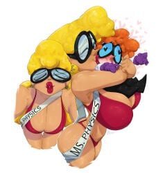 2d ass big_breasts bikini blonde_hair breasts bubble_butt cartoon_network curly_hair dexter's_laboratory earrings female glasses hanna-barbera hourglass_figure kissing large_breasts lipstick long_hair miss_physics reddmasc tagme wide_hips