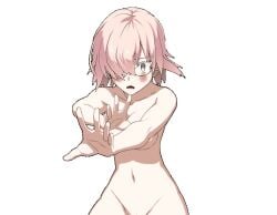 animated belly_button blush covering_breasts embarrassed embarrassed_nude_female fate/grand_order fate_(series) flimbonio glasses hair_over_one_eye hiding_breasts mash_kyrielight nude nude_female paid_reward_available pink_hair purple_eyes pussy_peek reaching_towards_viewer shielder_(fate/grand_order) shocked_expression sprite sprite_edit