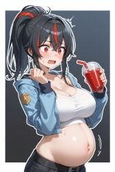 1girls ai_generated ass belly belly_button black_hair black_hair_female breasts exposed_belly exposed_belly_button exposed_pregnant_belly female hoyoverse light-skinned_female light_skin mihoyo mihoyo_technology_(shanghai)_co._ltd. new_eridu_public_security ponytail ponytail_(hair) ponytail_female pregnant pregnant_belly pregnant_female red_eyes red_eyes_female standing thick_thighs thighs wide_hips zenless_zone_zero zhu_yuan