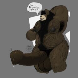adrian_dough animal_genitalia animal_penis anthro armpit_hair balls bear bearnard_adams belly big_balls big_nipples big_penis black_bear black_hair black_nipples blush bodily_fluids body_hair breastmilk butt_hair claws darkened_balls darkened_genitalia darkened_penis dripping drooling english_text equine_genitalia equine_penis erection eyebrows flared_penis genital_fluids genitals grower hair hairy hand_behind_head happy_trail hi_res huge_cock hyper hyper_genitalia hyper_penis lactating leaking_milk long_penis looking_at_viewer male male_lactation mammal mane medial_ring milk moobs nipple_fetish nipple_play nipples overweight pawpads penis precum precum_drip pubes saliva solo sweat talking_to_viewer text tusks unibrow ursine vein veiny_penis