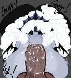 1girls big_cock black_pearl_cookie blowjob bodily_fluids cookie_run cookie_run_kingdom fellatio female fluids giving_head huge_ass huge_breasts mermaid onomatopoeia toxundercover veiny_ahh_dih veiny_penis watermark
