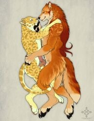 2018 animal_genitalia animal_penis anthro bird's-eye_view blue_eyes canid canine canine_genitalia canine_penis canis cedarwolf chest_tuft claws cuddling curled_tail digital_media_(artwork) dipstick_tail duo eye_contact face_to_face felid feline_genitalia feline_penis finger_claws fur genitals hair hand_on_partner's_head high-angle_view hug inner_ear_fluff jaguar jaguar_(arkoninu) knot knotted_penis long_hair looking_at_another looking_at_partner male male/male mammal markings multicolored_body multicolored_fur mythological_canine mythological_creature mythology nose_to_nose nude pantherine pawpads paws penile penile_spines penis penises_touching pointy_ears prick_ears romantic romantic_couple sheath simple_background spots tail tail_markings toe_claws tuft watermark werecanid werecanine werecreature werewolf werewolf_(arkoninu) whisker_spots wolf