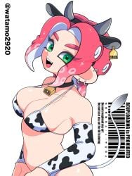 artist_request cow_print cowbell cowprint_bikini cowprint_lingerie octoling octoling_girl splatoon splatoon_(series) tagme tentacle_hair