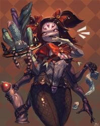 1girls 5_eyes anal_beads bow_ribbon breasts breasts_out buttplug clothing condom condom_wrapper dildo fangs female hands looking_at_viewer monster_girl mslavender muffet nipples pussy pussy_window revealing_clothes ribbon sex_toy solo spider_girl thick_thighs thighhighs undertale undertale_(series) watermark