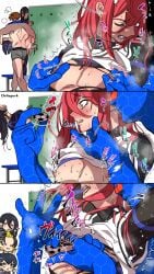 2023 ass_out bachira_meguru blue_lock blush blush_lines breasts breasts_out brown_hair brown_hair_male deltapork hologram hologram_(blue_lock) hyoma_chigiri jyubei_aryu kunigami_rensuke long_hair long_hair_male male male_breasts naked naked_male nipple_stickers nipples nipples_touching orange_hair orange_hair_male red_hair red_hair_male shirt_lift shirt_up thumbs_up touching_nipples walking_away walking_in_on watermark yaoi
