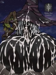 1boy 1girls breasts bukkake bumpy_penis cock covered_eyes cum cum_everywhere cum_on_breasts cum_on_face cum_on_hair dark-skinned_female dark_skin elden_ring elden_ring_nightreign engulfing_paizuri excessive_cum female fromsoftware gigantic_breasts huge_breasts huge_cock long_penis male night_sky nipples paizuri paizuri_lead_by_female penis penis_between_breasts pov recluse_(elden_ring) recluse_(nightreign) smile smiling staff starry_sky veiny_penis white_hair witch witch_hat