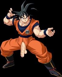 1boy 2024 balls dragon_ball edit flaccid foreskin geekwithepower male male_only penis penis_out penis_through_fly solo son_goku uncircumcised veiny_penis