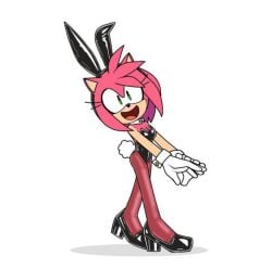 amy_rose bunny_ears female_only gloves green_eyes hedgehog pink_hair playboy_bunny qqlettuce smiling_at_viewer sonic_the_hedgehog_(series) stockings tagme