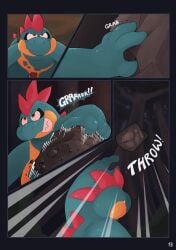 absurd_res anthro balls croconaw cross-popping_vein forest generation_2_pokemon genitals gralicbutter hi_res looking_up male male/male night nintendo penis plant pokemon pokemon_(species) rock solo throwing_object tree