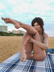 3d anklet ass bikini crotch feet female foot_fetish lara_croft lara_croft_(survivor) legs lewdfinity showing_feet soles swimwear toes tomb_raider