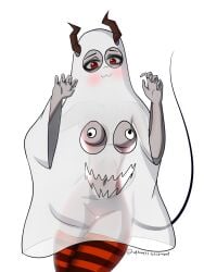 black_hair breasts breasts breasts demon_girl ghost_girl gothic gothic_girl horns maggy_(maggys_basement) maggys_basement nude nude_female pussy red_eyes succubus succubus_tail