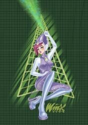 1girls 2020s 2024 5_fingers beam bedroom_eyes black_eyebrows bodysuit breasts casting_spell charmix clothing energy_beam eyebrows fairy fairy_only female female_focus female_only flying gem glider glitter green_background green_eyes green_gem grid_background helmet high_heels humanoid humanoid_only jpeg katanartt logo looking_at_viewer nipple_bulge open_eyes posing posing_for_the_viewer procreate_(software) purple_bodysuit purple_clothing purple_hair purple_helmet purple_rubber rainbow_(animation_studio) rubber rubber_clothing rubber_suit shiny_clothes signature sitting solo sparkles tecna_(winx_club) tight_clothing winx_club