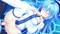 16:9 applique_(company) asami_asami azurite blue_hair blush censored closed_eyes female game_cg hat long_hair penis pussy re:birth_colony sex thighhighs vaginal_penetration