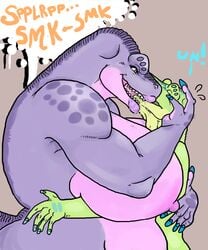 breasts chubby dinosaur domination drooling female femdom french_kiss kissing licking lips lizard overweight repressed_(artist) reptile saliva scalie sorbei