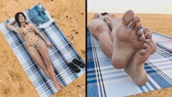 anklet beach bikini feet female foot_fetish lara_croft lara_croft_(survivor) legs lewdfinity pink_toenails relaxing sleeping soles sunbathing swimwear toenail_polish toes tomb_raider