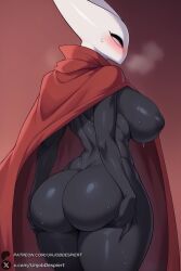 ai_generated anthro ass big_ass black_body black_eyes breasts cape claws empty_eyes female female_only genitals hollow_knight hornet_(hollow_knight) muscular muscular_female nipples nude pussy solo sweat thick_thighs unjobdespiert