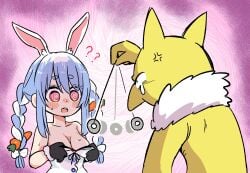 1girls ?? anger_vein braid breasts bunny_ears bunny_girl carrot crossover female fushicho55 game_freak hololive hololive_fantasy hololive_japan hypno hypnosis imminent_sex infit light-skinned_female light_blue_hair light_skin nintendo orange_eyes pokemon pokemon_(species) spiral_eyes usada_pekora virtual_youtuber