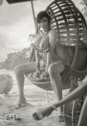 2025 2girls 3d aerith_gainsborough alternate_version_available areolae armband beach beach_background beach_ball beach_umbrella big_breasts bikini bikini_undone black_and_white black_hair breasts duo earrings egg_chair feet female female_only final_fantasy final_fantasy_vii final_fantasy_vii_remake flashing flashing_breasts flower flower_in_hair full_body hands_between_legs legs legs_apart lipstick long_hair looking_at_viewer navel nipples official_alternate_costume one_breast_out outdoor_nudity outdoors sand sand_on_skin sandals sitting sitting_on_chair sixplusone skinny skinny_female skirt solo_focus tifa_lockhart toes tropical_setting very_long_hair