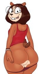 2024 ass big_ass black_eyes braces brown_fur brown_hair chipchell deer female female_only furry glasses lace_(chipchell) long_hair looking_at_viewer looking_back original original_character panties panties_down purple_panties red_tank_top sticking_out_tongue sticking_tongue_out tan_fur tank_top thick_thighs thighs transparent_background wagging_tail