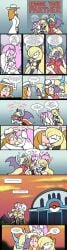1boy 2d 2d_(artwork) 3girls blonde_hair breasts comic comic_panel dialogue digital_drawing_(artwork) digital_media_(artwork) eyelashes female_pokemon furry furry_female fusion fusion_character gardevoir gothitelle happy horns human human_male interspecies jamearts jynx kissing kissing lips making_out medium_breasts multiple_girls mwah pachirisu panels pink_lips pokemon pokemon_(species) pokemon_center purple_body purple_skin small_breasts smooch surrounded_by_women tail two_tone_body two_tone_fur wings