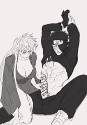1boy 1girls abs arms_up assertive_female blush breasts censored cleavage closed_eyes cum ejaculation full-face_blush genderswap_(mtf) handjob hatake_kakashi japanese_clothes kimono large_breasts long_hair naruto_(series) naruto_shippuuden nipples one_eye_covered pectorals penis penis_grab projectile_cum rule_63 rule_63 scar scar_across_eye scar_on_face uchiha_obito veins veiny_penis yukata