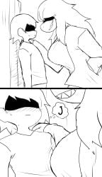 anthro big_breasts blush breasts cleavage clothed clothing deltarune enigi09 female fur furry furry_female kris_(deltarune) ships simple_background susie_(deltarune)